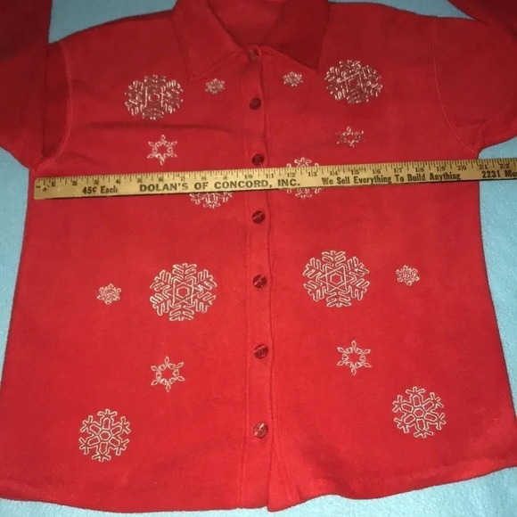 ❄️ Vintage fleece Christmas sweater/ jacket embroidered snowflakes size L - Picture 8 of 8